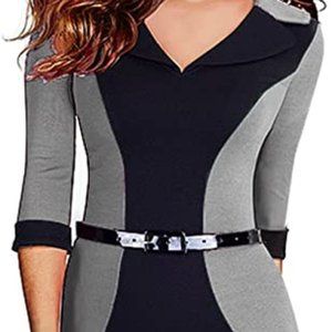 Gray & Black Colorblock Belted Dress